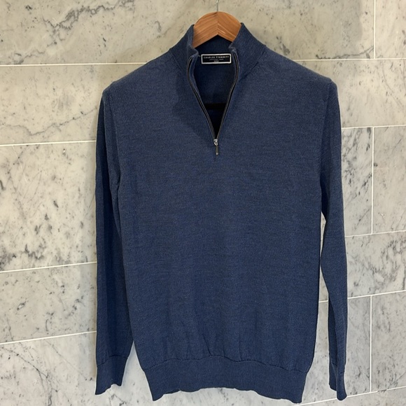 Charles Tyrwhitt Merino Quarter Zip Sweater - Indigo Melange - M - Picture 7 of 11